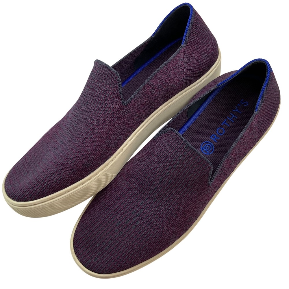 Rothys The Sneaker Eggplant Purple Knit Slip On Shoes Men Sz 9 Women Sz 10.5